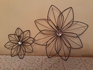 Innen Außen Metall Blumen 2er Set schwarz Zuhause Veranda Terrasse Wanddekor mit Bling - Bild 1 von 8