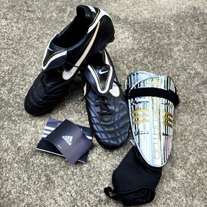 Nike Tiempo Soccer Cleats Black Gold White Mens 13 & Predator Repliq Shinguards - Picture 1 of 13