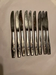 Set of 9-Nine ONEIDA OUR ROSE SSS Stainless Steel Dinner Knives-8 3/4” - Picture 1 of 15
