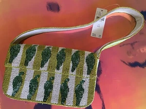 🌶️NWT The Fiona Beaded Bag By Anthropologie Green Chili Peppers And Stripes - Picture 1 of 10