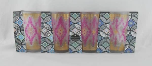 Moroccon Style Decorated Drinking Glass Set of 4 New Pink Gold Accents - Picture 1 of 7
