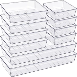 Drawer Organizer, 10 Pack Large Clear Plastic Kitchen Drawer Organizers Set,, - Picture 1 of 12