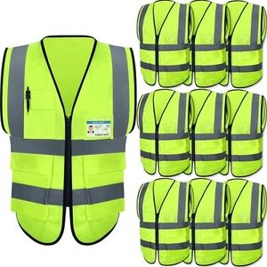 10 Pcs Reflective Safety Vest with Pockets and Zipper High Visibility Vest fo... - Picture 1 of 7