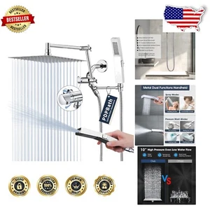 Adjustable 10'' Rainfall Shower Head Combo with Brass Handheld and Chrome Finish - Picture 1 of 11