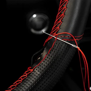 2022 Hand Sew Leather Car Auto Steering Wheel Cover W Needle Thread Red Wrap US - Picture 1 of 8