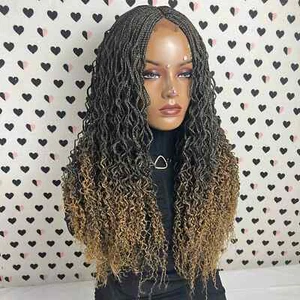 Ready To Ship Lace Frontal Wavy Curls Small Braids Curly Box Braid Braided Wig - Picture 1 of 10