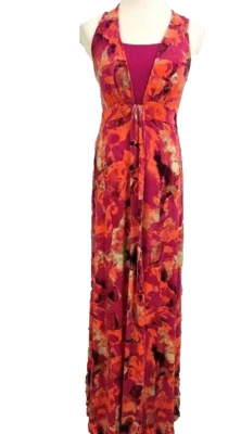 Liz Lange Maternity Maxi LonDress Floral Pink Orange  Sleeveless Sz S        - Image 1 of 4
