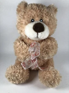 The Petting Zoo Plush Bear Light Brown 9” Sitting 2016 Heart Ribbon Stuffed Toy - Picture 1 of 11