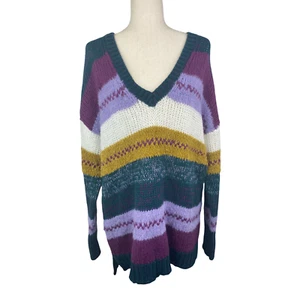 CASLON Women's Striped Oversized V-Neck Sweater Size XL A24 - Picture 1 of 5