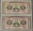 Greece banknote 50 drachma 1927 ( 2 pieces ) High Grade Consecutive Numbers