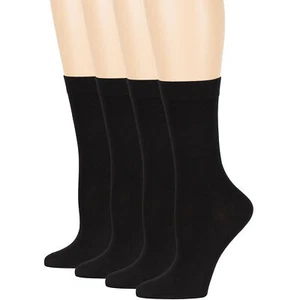 Women's Bamboo 4 Pack Solid Thin Dress Breathable Crew Socks Medium 9-11 Black - Picture 1 of 7