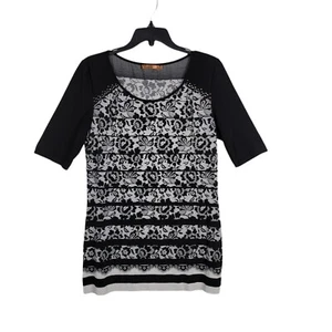 Belldini Blumendruck Tops Shirt Gr. L Kurzarm Rundhals schwarz-weiß - Bild 1 von 10