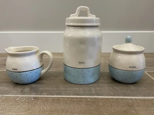 3 Rae Dunn Artisan Magenta Blu Bianco Pois POUR SCOOP TREAT Crema Zucchero - Foto 1 di 3