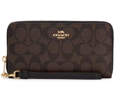 ❤️Cartera de teléfono Coach larga con cremallera alrededor - C4452 marrón/negro lona exclusiva - nueva con etiquetas Foto 1 de 4