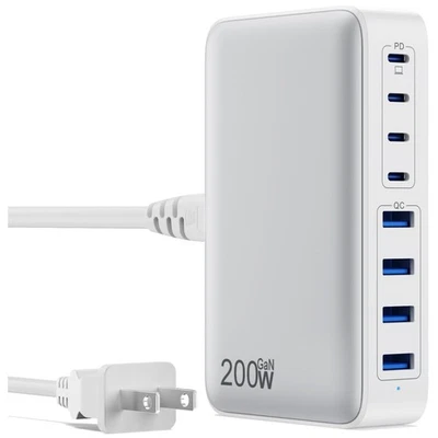 Зарядное устройство портативное 200 Вт 8 портов USB C блок - быстрая зарядка с технологией GaN III - Изображение 1 из 4
