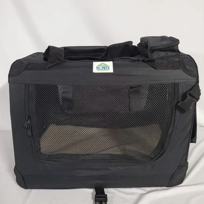 PET CARRIER- Black-24"-PROTECTIVE Steel Frame, Mesh Body-Washable Bed-Pispets - Image 1 of 4