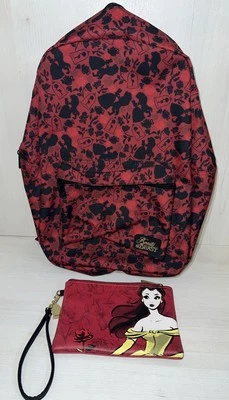 Mochila Loungefly La Bella y la Bestia y bolsa Belle con cremallera roja y negra nueva sin etiquetas Foto 1 de 3