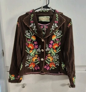 Chaqueta Miss Me Marrón Pana Bordada Cuentas Deshilachada Boho Chic Talla Mediana - Imagen 1 de 9