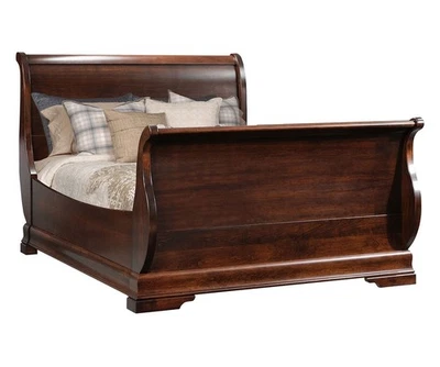 Amish Traditional Sleigh Bed Louis Phillip Solid Wood King Queen American Made - Image 1 of 2