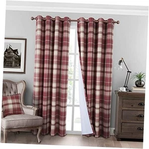 Plaid Curtains 100% Blackout Thermal Drapes for Bedroom Check Woolen Look - Picture 1 of 8