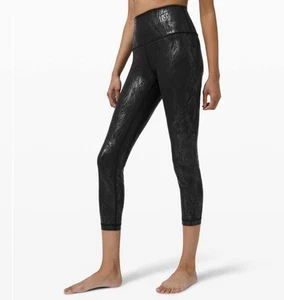 Lululemon Wunder Under High-Rise Crop 23" Shine Foil Logo Flourish Black Size 8 - Picture 1 of 17