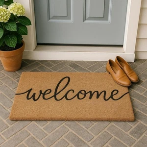 Zerbino Welcome per Porta Anteriore - Zerbino da Esterno in Coir con Fondo Antiscivolo - Foto 1 di 9