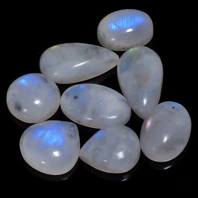 Rainbow Moonstone Cabochon 8 Pcs Lot Gemstone 103.5 Ct. 15X11 21X12 mm A-34675 - Image 1 of 2