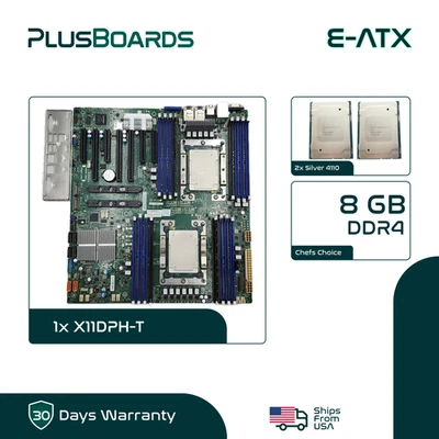 Supermicro X11DPH-T LGA 3647 E-ATX Motherboard w/ 2x Silver 4110 CPU & Test RAM - Image 1 of 4