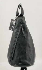 The Sak Geo Sling Backpack Black Leather Zip Bag Crossbody Travel Purse - Picture 1 of 17