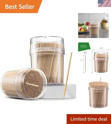 Palillos de dientes de bambú resistentes 2000ct + 2 soportes transparentes - Comedor elegante y funcional Foto 1 de 4