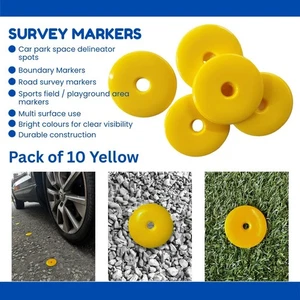 Pack of 10, 55mm Dia Survey Road Markers High Impact Plastic Discs. YELLOW S7661 - Picture 1 of 3