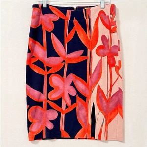 Maeve by Anthropologie Cordyline Pencil Skirt Sz Large Floral Stretch Navy Coral - Picture 1 of 11