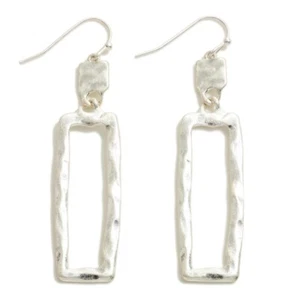 Cute Silver Tone Hammered Metal Rectangle Drop Earrings - Picture 1 of 1