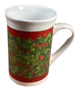 Holiday Ceramic Mug Holly Green And Red Tasse Des Fetes New In Box 12 Ou - Picture 1 of 10