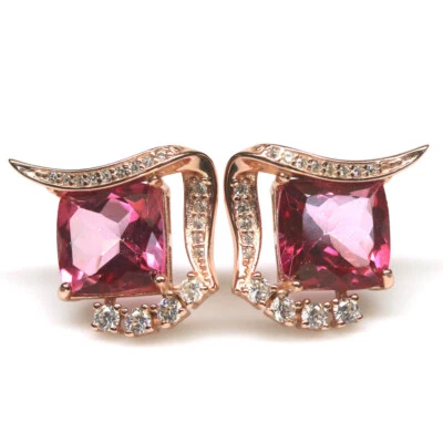 10 x 10 mm. Pendientes de plata de ley 925 con topacio místico rosa y circonitas cúbicas Foto 1 de 4