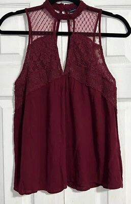 Top sin mangas American Eagle para mujer XS granate agujero de llave encaje transparente floral boho Foto 1 de 4