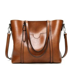 Women Large PU Leather Fashion Handbag Shoulder Crossbody Bag Brown Shopping Bag - Picture 1 of 11