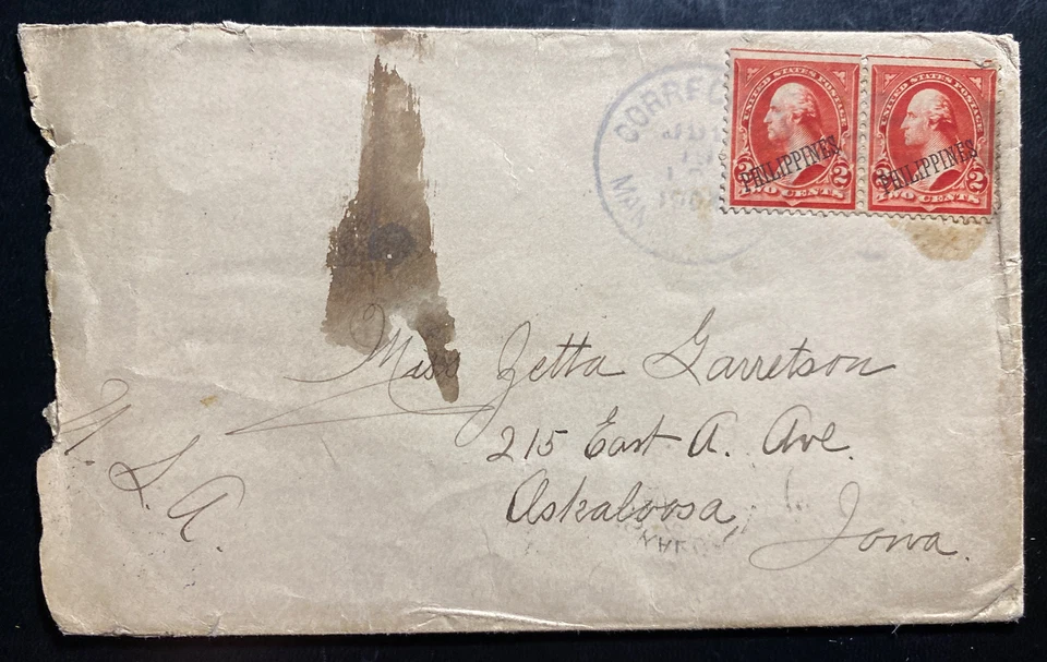 1904 Manila Filipinas Corregidor Interior Cubierta De Colección Para Oskaloosa IA Estados Unidos Foto 1 de 2