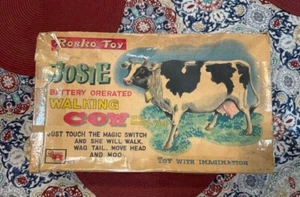 Vintage Battery Operated JOSIE The Walking Cow ROSKO Tin Toy Box *NOT WORKING * - Picture 1 of 4