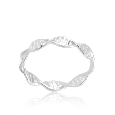 Silver DNA Helix Ring – Science Jewelry Gift for Her, Unique Genetic Code Ring - Image 1 of 3