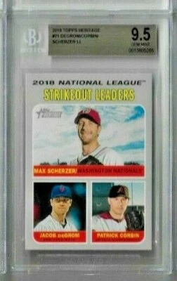 2019 Topps Heritage DeGrom/ Corbin/ Scherzer League Leaders  BGS 9.5 - Image 1 of 2