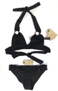 ALLSAINTS Bikini Top UK 6 & Bottoms 8 SOLID BLACK BNWT - Picture 1 of 6