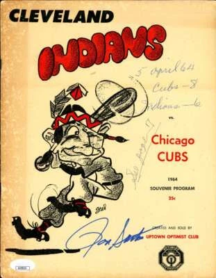 Ron Santo Early Wynn JSA Signed  1964 Cubs vs Cleveland Program Autograph - Image 1 of 2