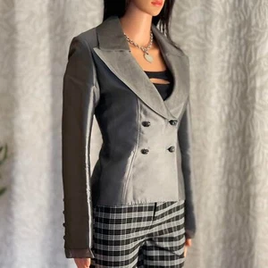 Vtg 90s André Raphael Alta Moda 100% Silk Metallic Gray Fitted Blazer Jacket 8 - Picture 1 of 9