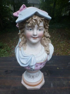 Antique Rare Victorian Era KPM Bisque Porcelain Bust 12" Female Girl unsigned - Picture 1 of 10