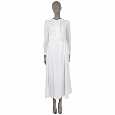 57945 Auténtico Maxi Vestido SAINT LAURENT Blanco Algodón ENCAJE BORDADO 38 S Foto 1 de 4