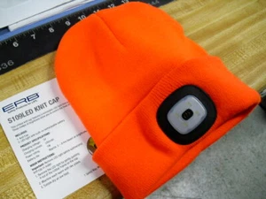 HI-VIZ ORANGE HUNTING 100% ACRYLIC KNIT BEANIE CAP WITH RECHARGEABLE LED LIGHT - Picture 1 of 4