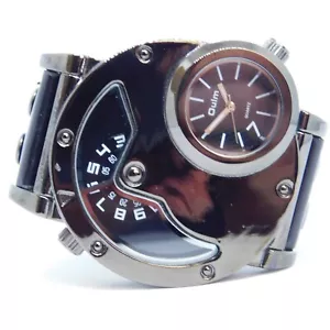 Oulm Dual Time Black Tone Quartz Analog Men's Fashion Watch New Battery - Picture 1 of 9