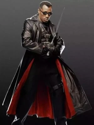 Men’s Blade Trinity Trench Coat – Wesley Snipes Black Leather Long Jacket - Image 1 of 4