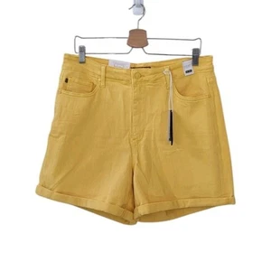 New JUDY BLUE 2XL Yellow Garment Dyed Tummy Control Shorts Women - Picture 1 of 14
